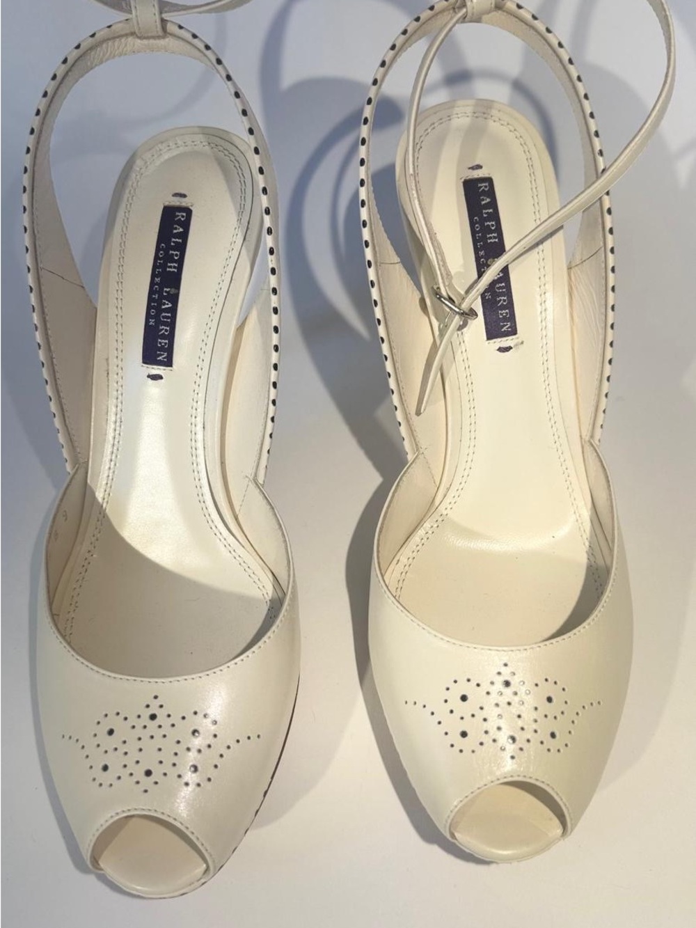Ralph Lauren Cream Peep-Toe Slingback Heels - Picture 8 of 9